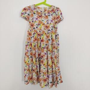 M& S Girls 7–8 Floral Tiered Maxi Dress – Ruffle Neck Short Sleeve